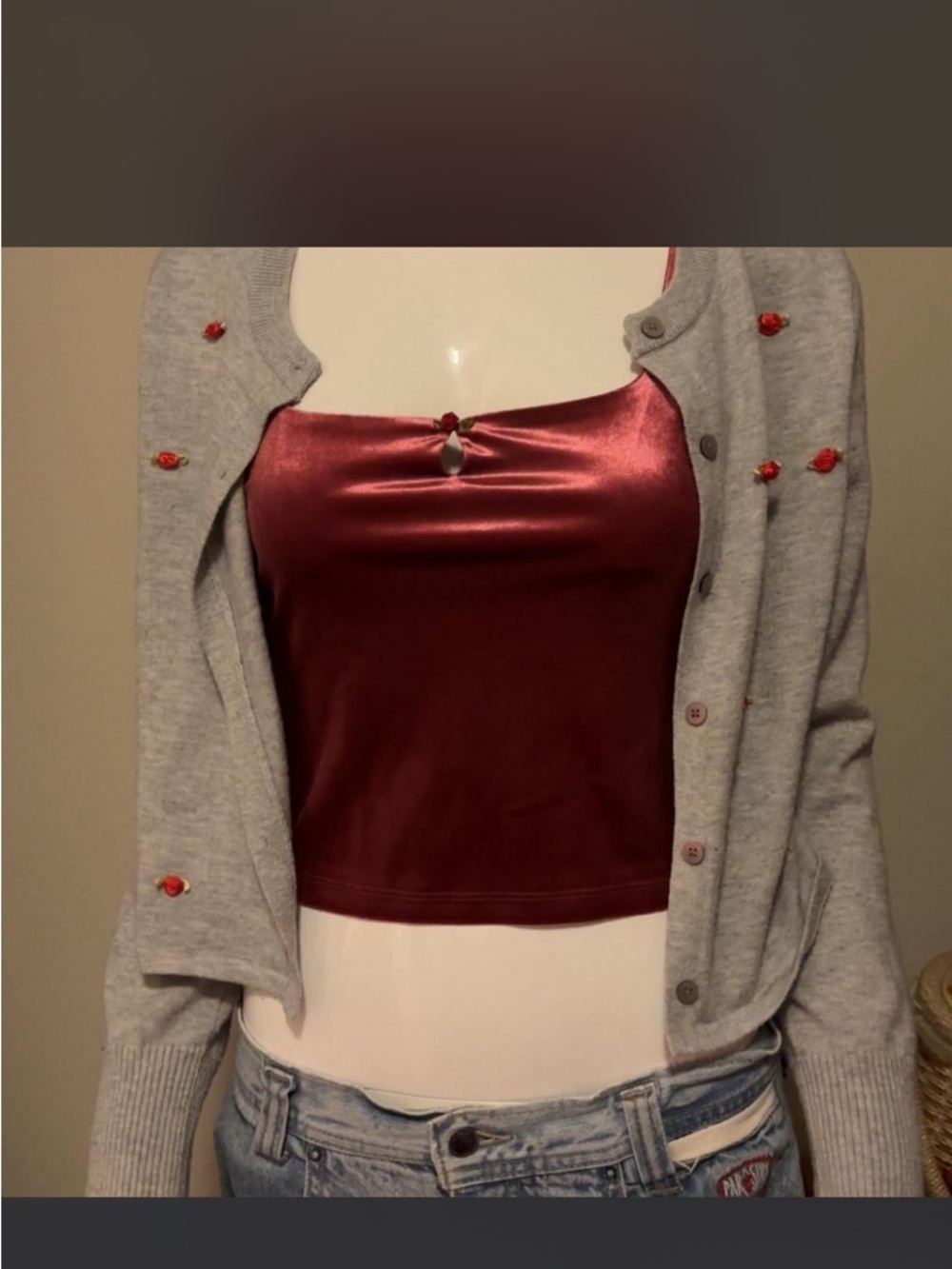 BUNDLE wild fable Burgundy Satin Keyhole Cami and grey rose sweater